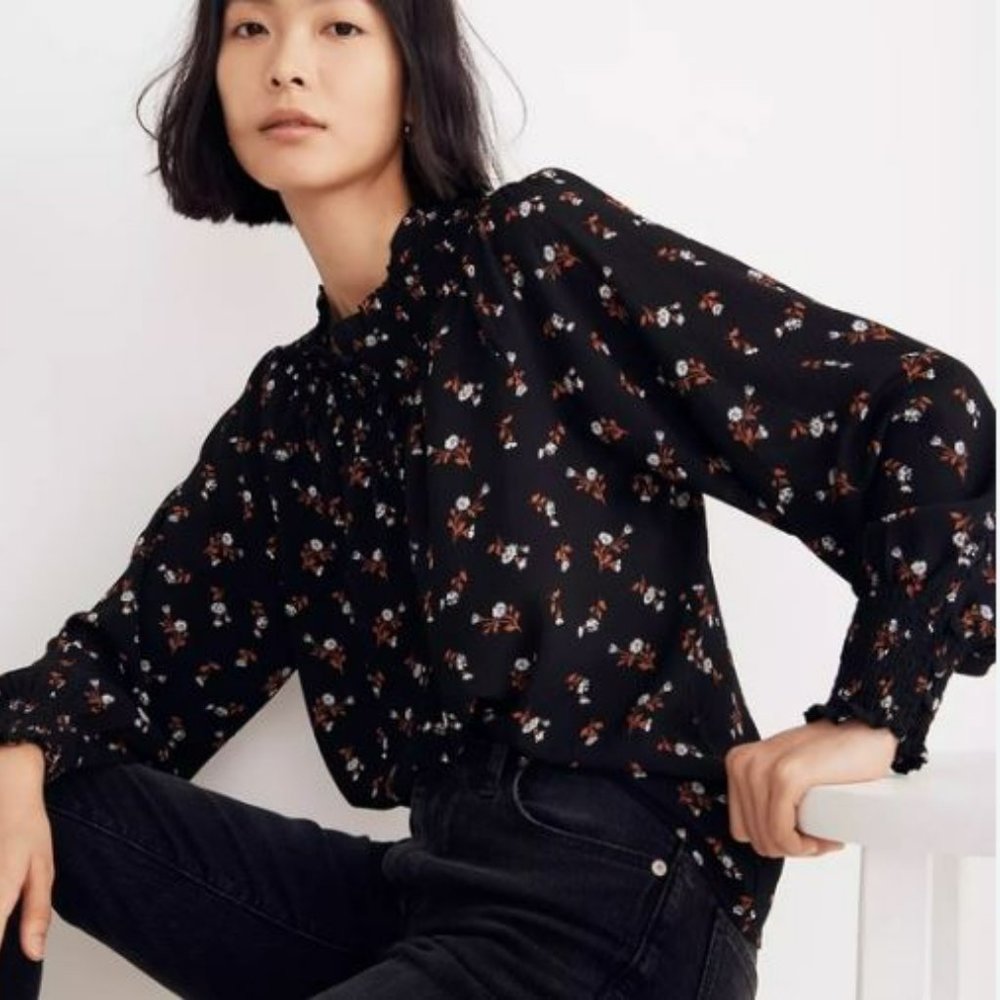 Madewell Smockneck Top in Tossed Floral sz S NG944
